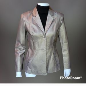 NEWPORT NEWS leather Blazer Size 4 Gold.  New Without Tags I